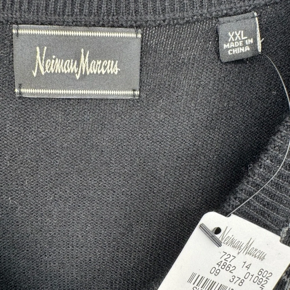 Neiman Marcus‎ XXL Mens Sweater Vest Wool Blend Geometric Black Gray Knit